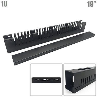 1U 19'' Rack Mount Panel Finger Duct Wire Cable Management Organizer Metal Black