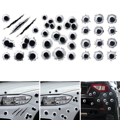 Car Stickers 3D Bullet Hole Auto Motorcycle Scratch Realistic Funny Decals 3