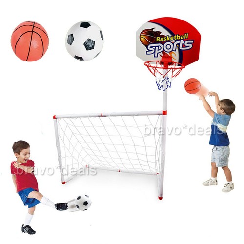 2 in 1 Kinder Mini Basketball Fu?ball Set Basketballboard Pumpe Basketballkorb