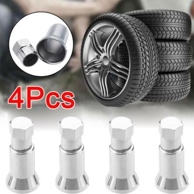 4x Silver Valve Stem Caps Covers + Sleeve Chromies Car/Truck/ATV/Bicycles