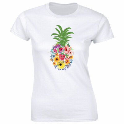 Pineapple Flowers Crew Neck T-Shirt for Women