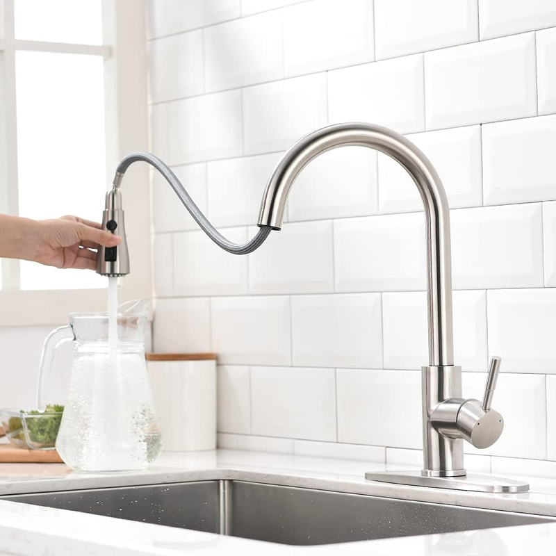 Brushed Nickel Kitchen Faucets with Pull down Sprayer Kitchen Sink Faucet with P