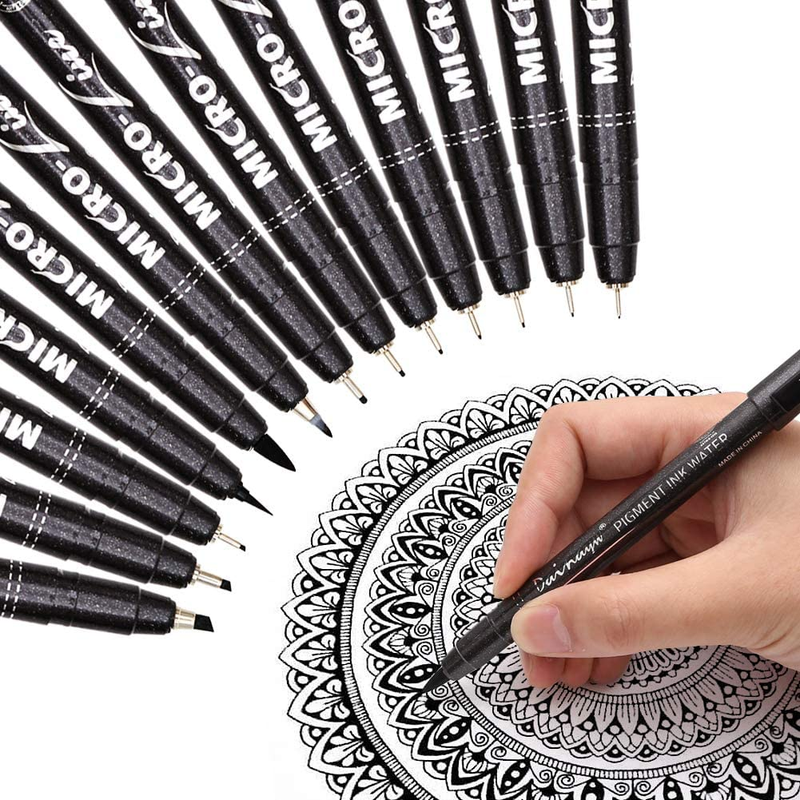 13 Pcs Micro Line Pens, Black Waterproof Ink Calligraphy Marker Pen for Artist,