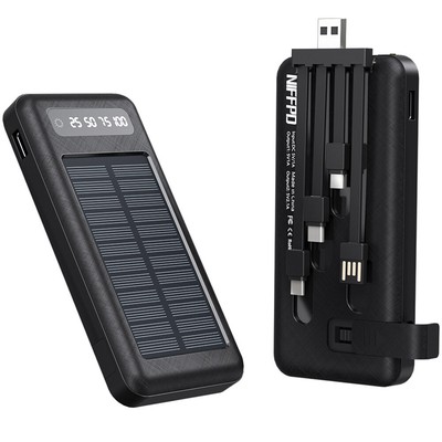 LCD 10000mAh USB and Type-C Port Phone Charger Solar Power Bank with 4 Lines