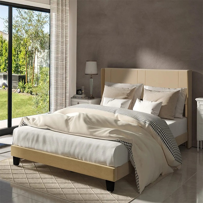 With Tufted Headboard Wood Slats King Size