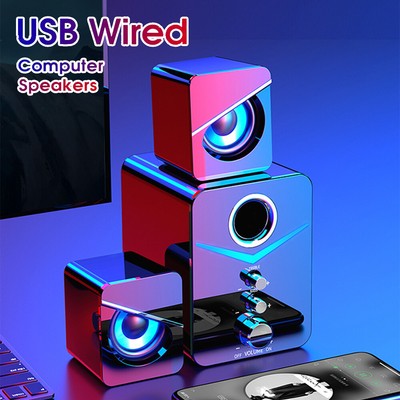 USB Computer LED Speakers  System Stereo Subwoofer Bass Control Desktop Laptop