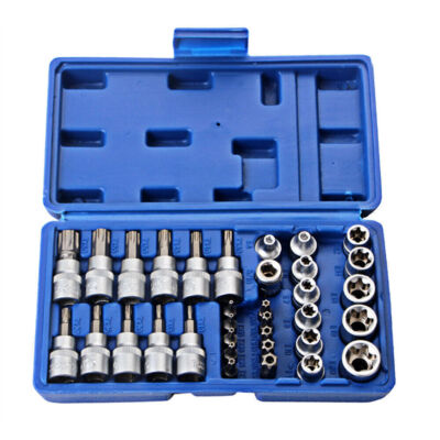 34pcs Torx Star Sockets & Bit Set Male Female E-torx Security Bits 3/8 1/4 Drive