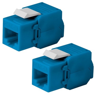 2 Pcs CAT6A RJ45 Network LAN Ethernet Keystone Jack Toolless 180 Degree Blue