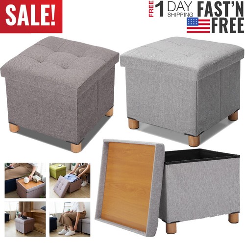 15" Folding Ottoman Bench Storage Stool Box Footrest