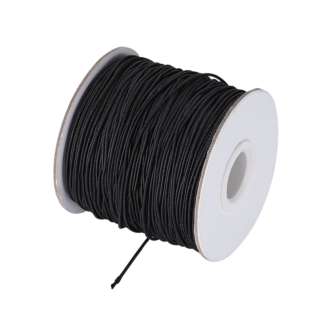 1roll Round 1mm Elastic Beads Cord Nylon Outside&Rubber Inside Black