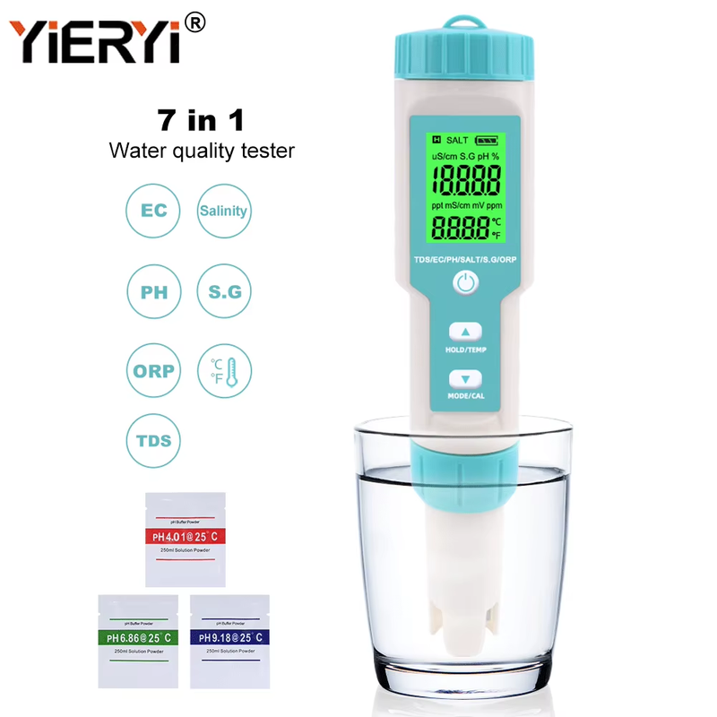 7 in 1 Salinity Meter PH TDS EC ORP S.G TEMP Water Quality Tester IP67 Swimming