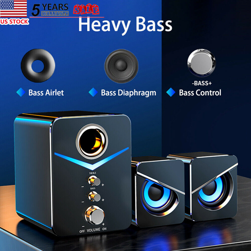 Subwoofer Stereo Bass Led For Desktop Laptop Pc Us