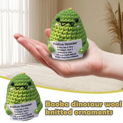 Funny Positive Crochet Dinosaur with Encouraging Card Home Room Decor Handm G2V4