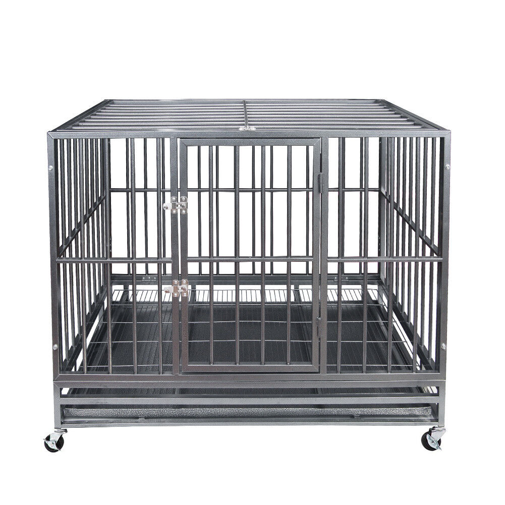 47" Gray Heavy Duty Dog Cage Strong Metal Crate Kennel Playp