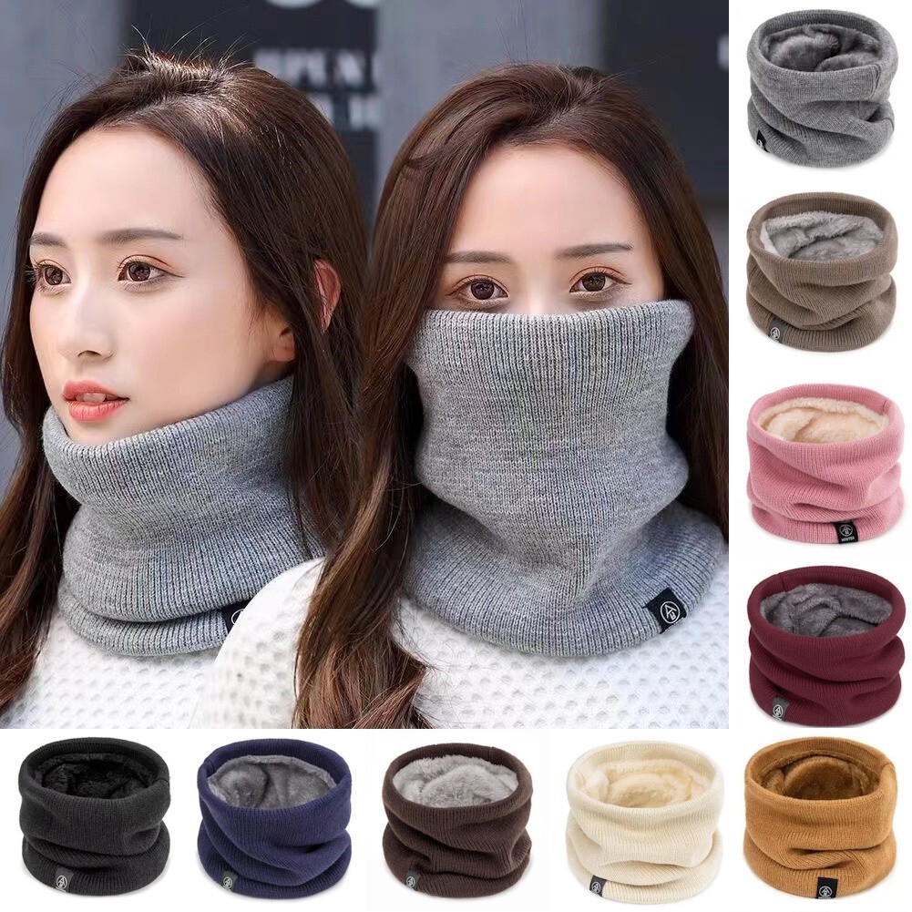 Neck Warmer Scarf Soft Double Layer Knit Loop Fleece for Women Men Warm Winter
