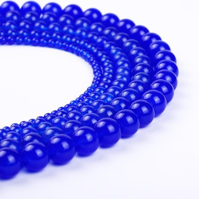 Natural Stone Beads Round Dyed Jade Loose Bulk For 8MM, royal blue 