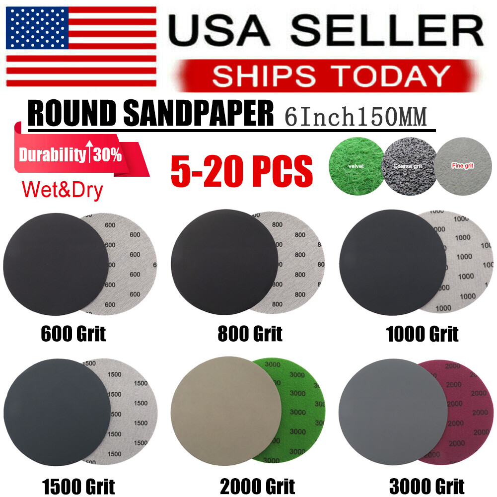 6inch Hook Loop Sanding Discs Wet Dry Sandpaper 600 800 1000 1500 2000 3000 Grit