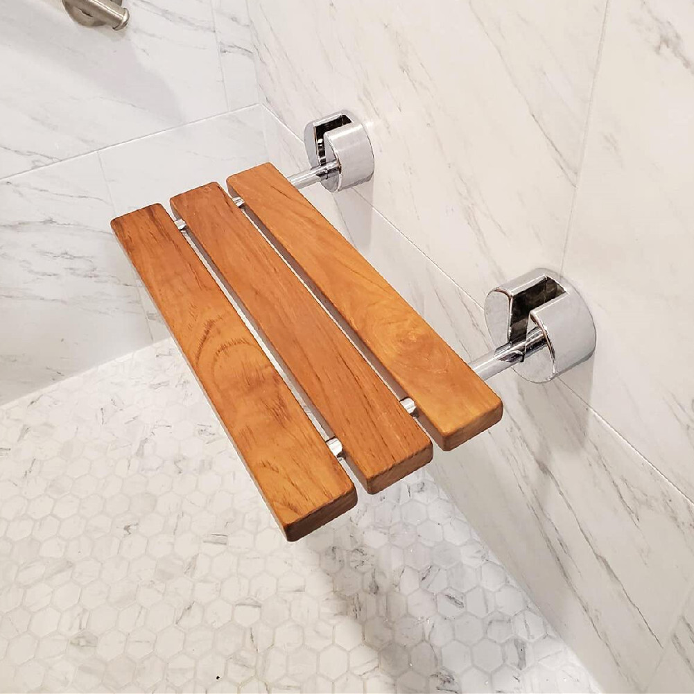 20" Teak Wood Modern Folding Shower Seat Bench