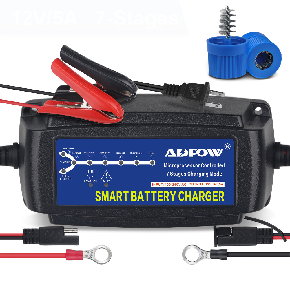 7 Stages Car Battery 12v Charger 5A Desulfator Maintainer For Boat Lawn