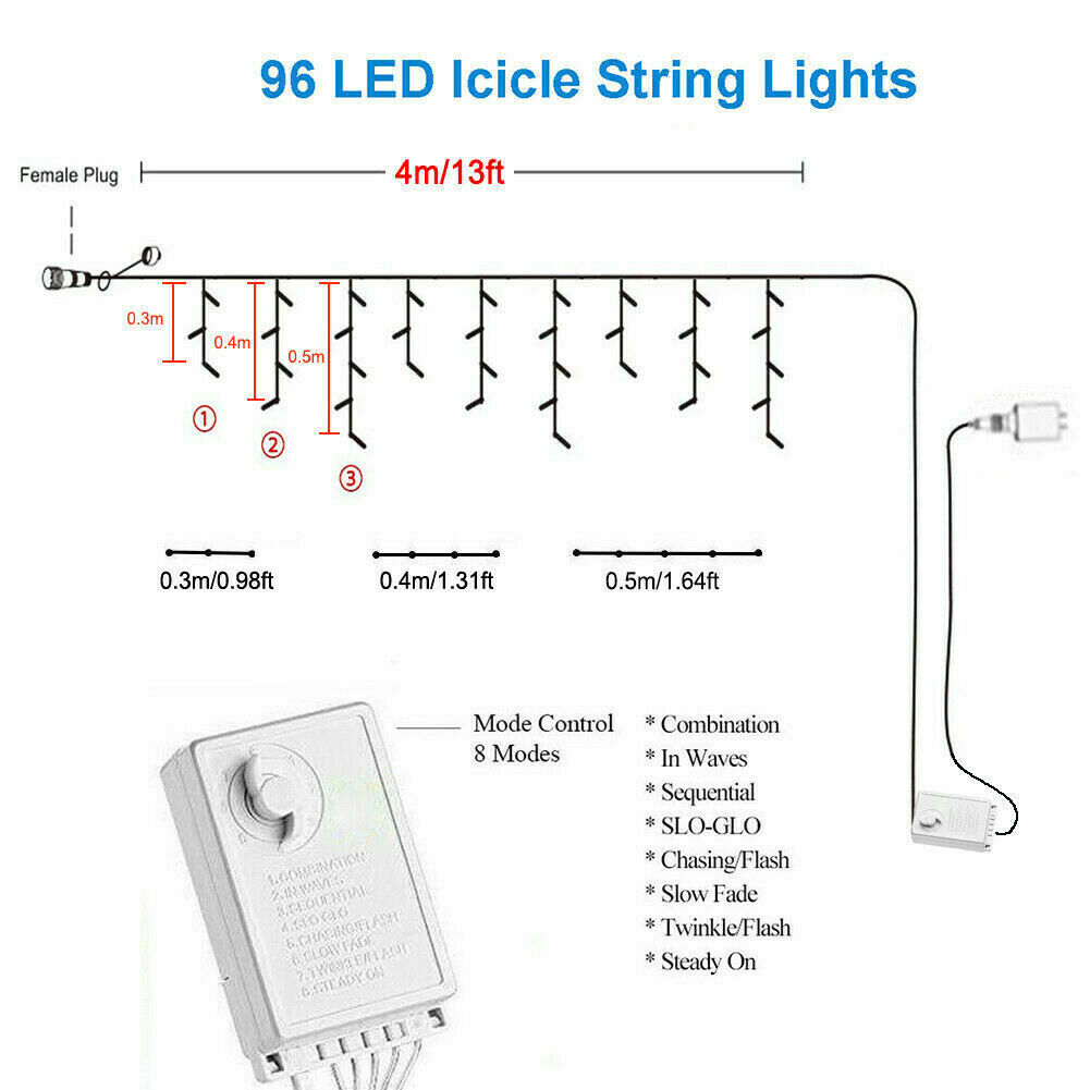 13~130ft Curtain Icicle Lights Wedding Party LED Fairy Christmas Indoor Outdoor