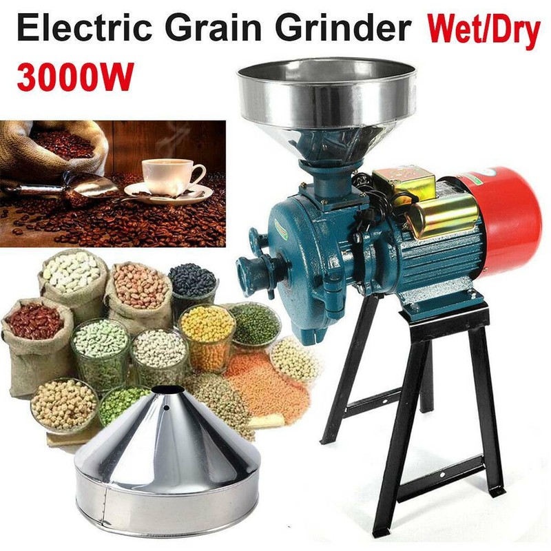 Electric Grinder Mill Grain Corn Wheat Feed/Flour Wet&Dry Cereal Machine 3000W