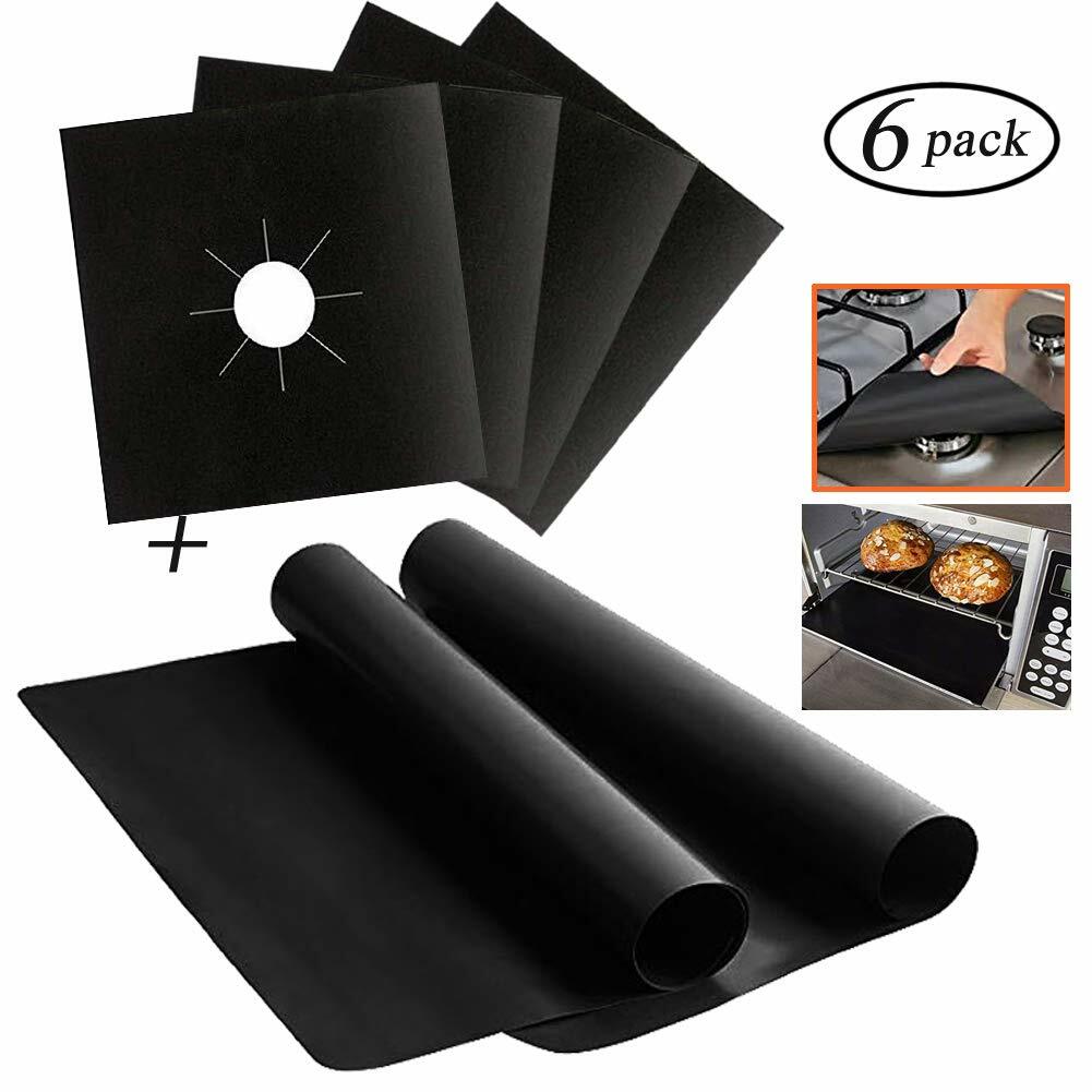 Stove Burner Covers Oven Liner Set Reusable Gas Range Protectors Covers Black US