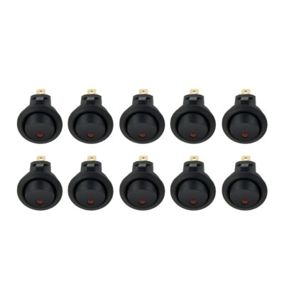 10PCS 2 Pins Red LED Light 12V Car Marine Boat Round Rocker ON/OFF Toggle Switch