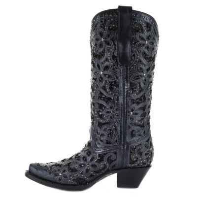 Pre-owned Corral Boots Corral Women's Black Inlay Embroidery And Studs Boot (a3752-ld)