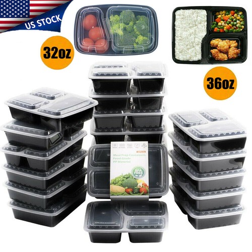 20-100pcs 2/3 Compartment Meal Prep Containers With Lids Microwavable Lunch Box