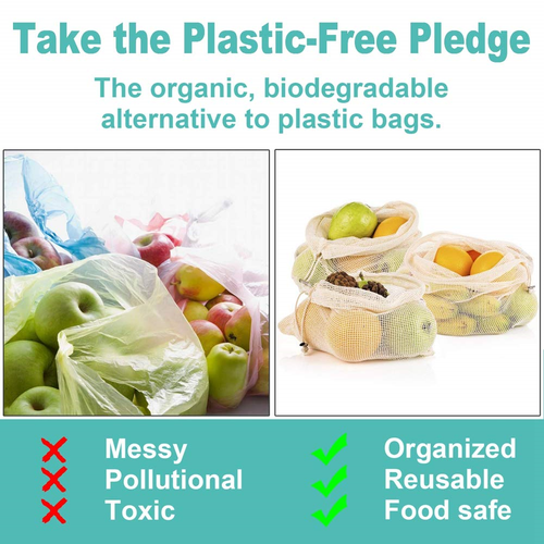 Reusable Produce Bags, Organic Cotton Mesh Bags for Grocery Shopping and Storage