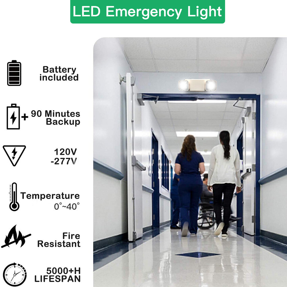 LED Emergency Lights , Exit Sign Light Adjustable Dual Head Battery Back-up UL