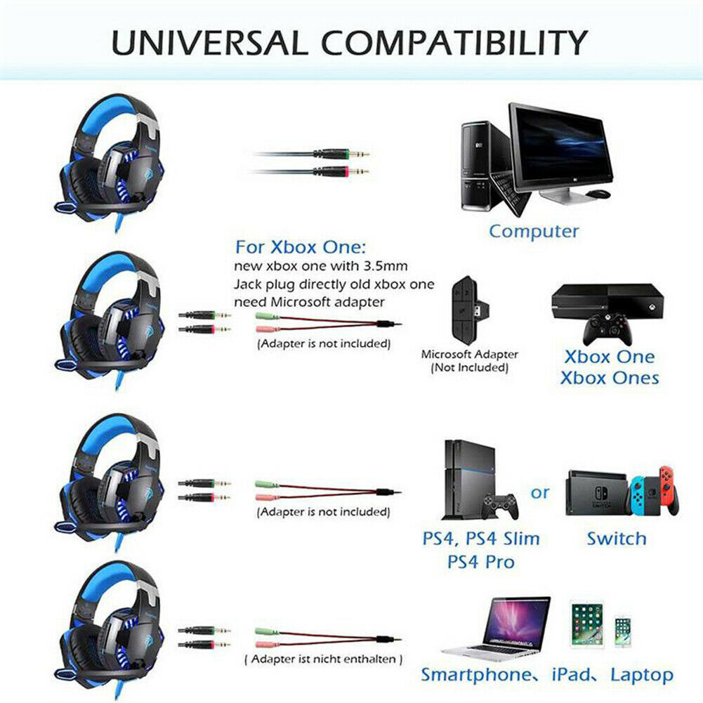 For PC PS4 3.5mm Gaming Headset Xbox one Headphone with RGB Surround Sound Mic