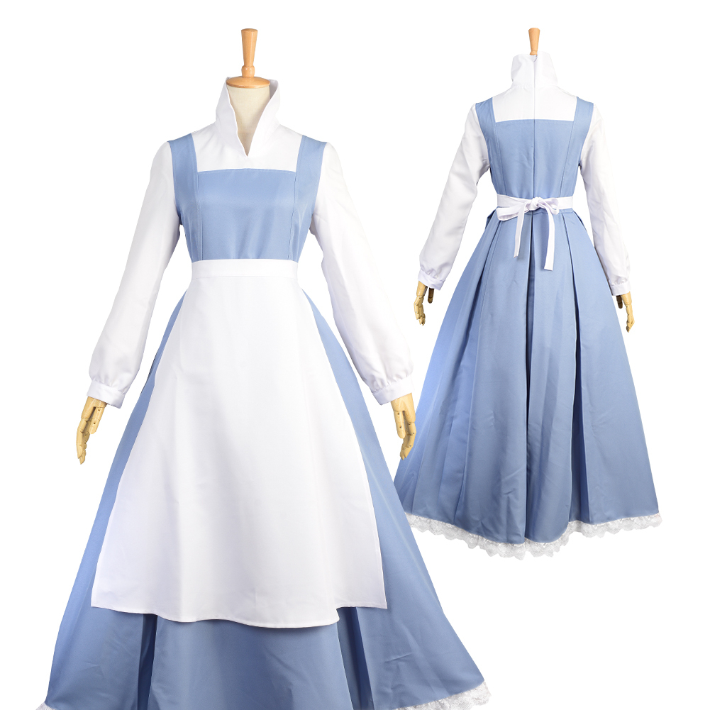 Newest Beauty And The Beast Belle Princess Cosplay Costume Blue Maid Dress Ebay