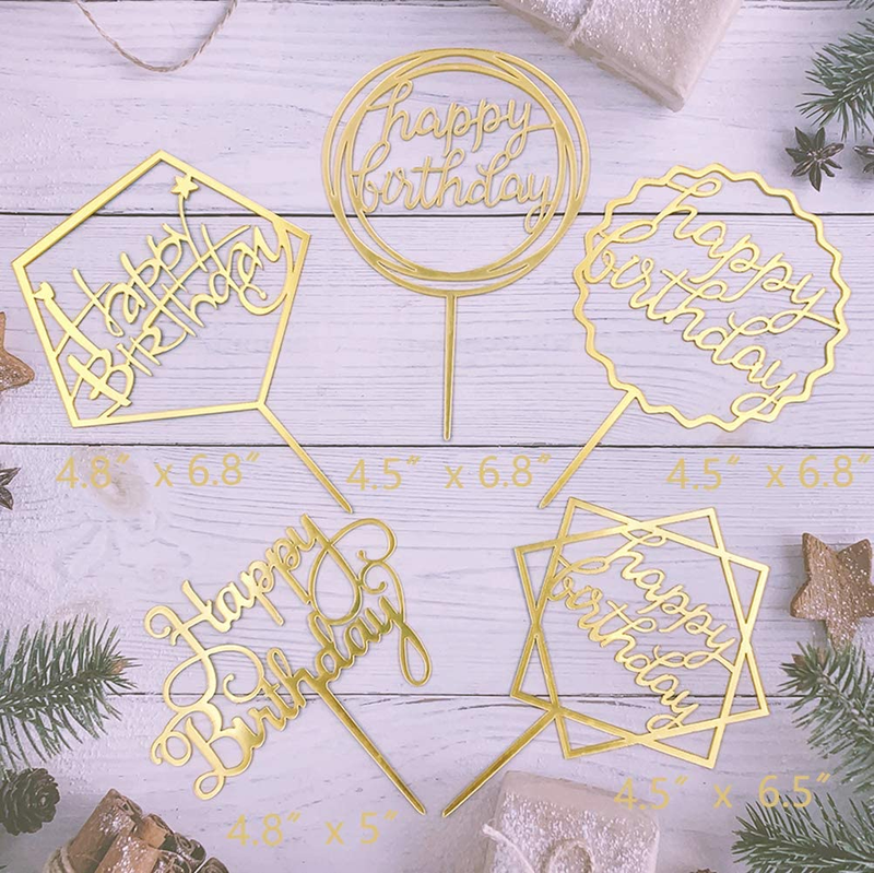 8 Pcs Acrylic Glitter Gold Cake Topper Acrylic Cake Toppers Happy Birthday Cake
