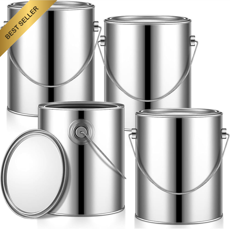 4 Pack Metal Paint Cans with Lids, Heavy Duty Buckets with Handles, Empty Paint