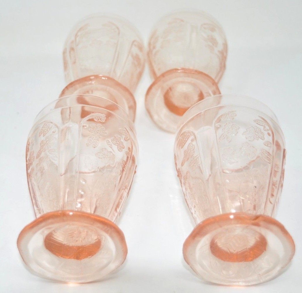 Cherry Blossom PInk 4.25 oz Footed Set of Tumblers Reproduction Depression Glass