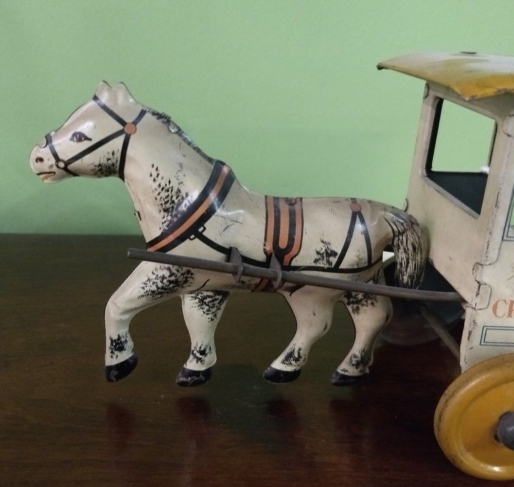 Marx Tin Litho Wind Up Toy Horse and Wagon