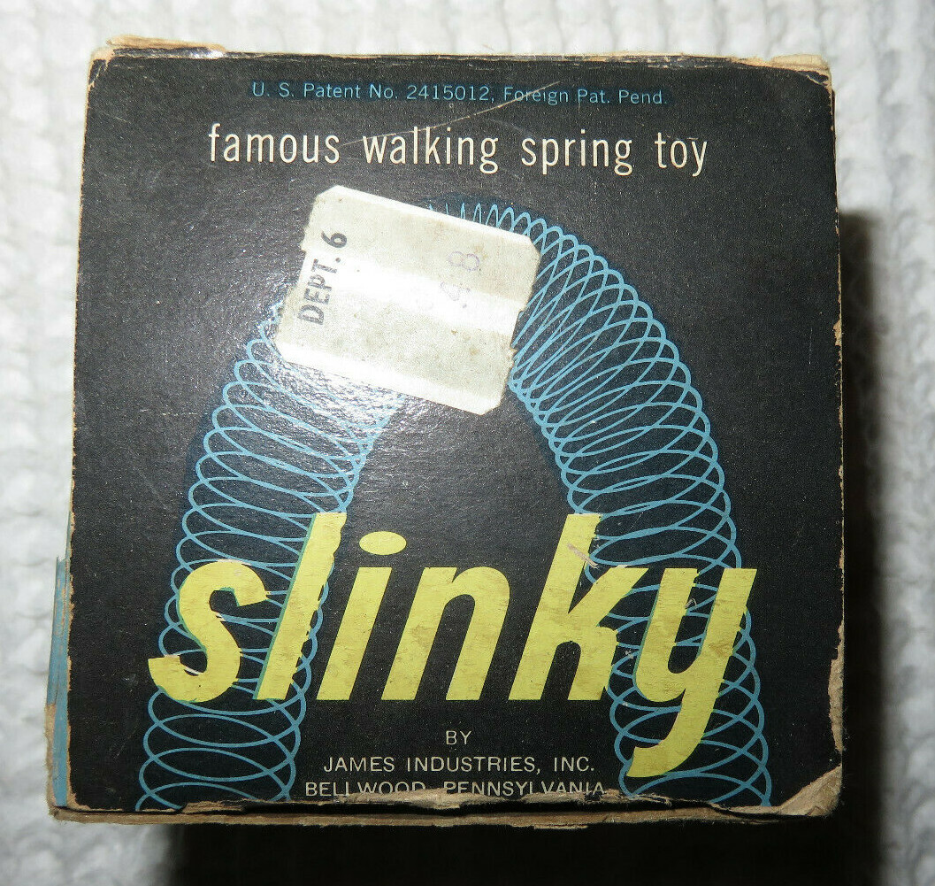 Vintage 1950's Original Slinky Toy Walking Spring Gray James Industries Box