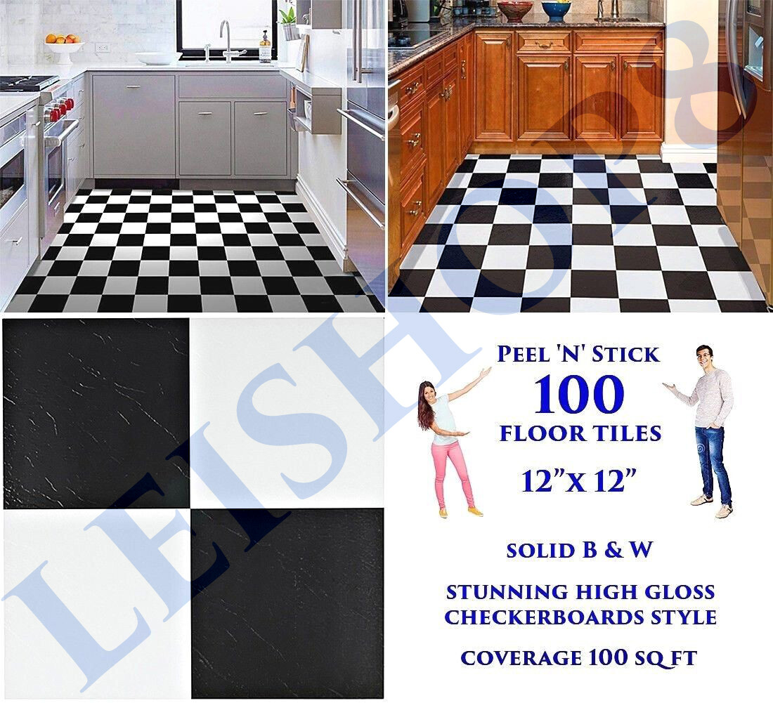 100 Pack Floor Tiles Flooring Peel And Stick Vinyl Checkerboard