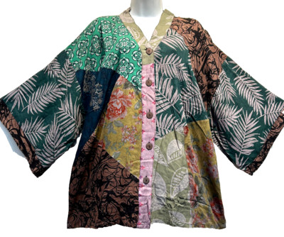 SACRED THREADS gypsy hippy patch boho funky rayon kimono TOP TUNIC 3X Free shipp