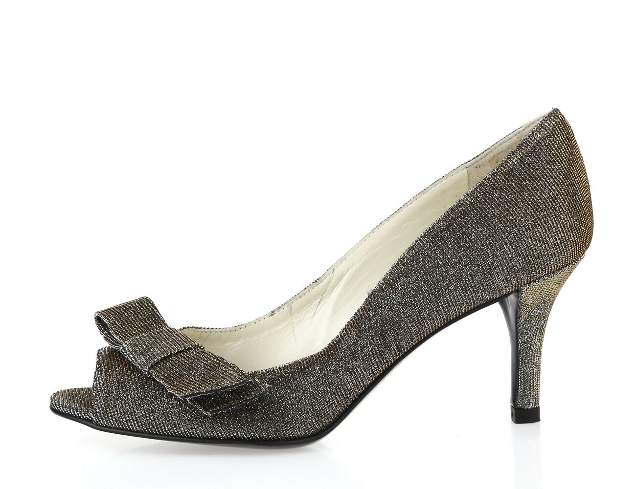 STUART WEITZMAN BOWOVER 227060 pyrnoc silver shimmer peep toe heels sz. 5 M