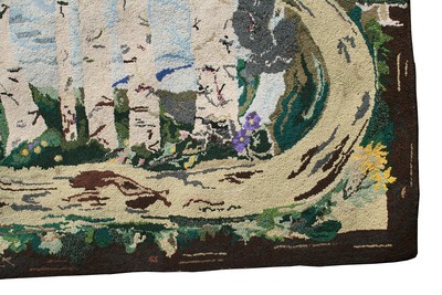 Antique Hand Hooked Rug, Exceptional, Landscape with House 34