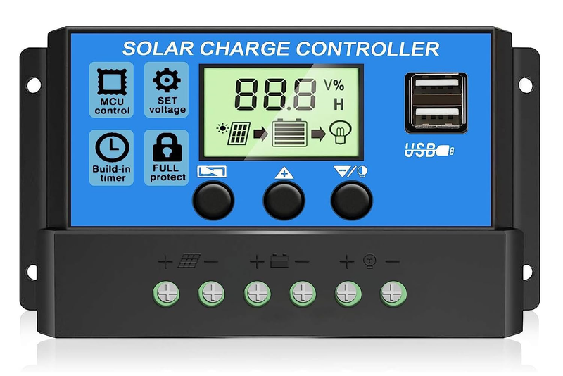 30A PWM Solar Charge Controller, 12V 24V Dual USB Solar Panel Battery Intelligen