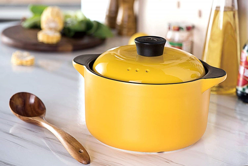 Lotus Blue 3-Quart Cartoon Pattern Ceramic Round Yellow Dish Casserole/Clay Gift