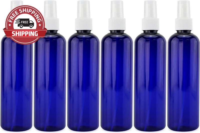 Cornucopia 8Oz Blue PLASTIC Spray Bottles with White Fine Mist Atomizers (6-Pack
