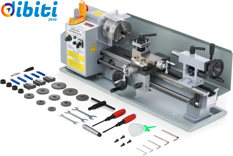 550W Tornio per Metallo Con Display LCD 180 X 350 MM Tornio Metallo a Velocità Variabile 0-2500 Giri/Min Con Mandrino a 3 Griffe, Tornio per Metalli per Filettatura, Tornitura, Foratura
