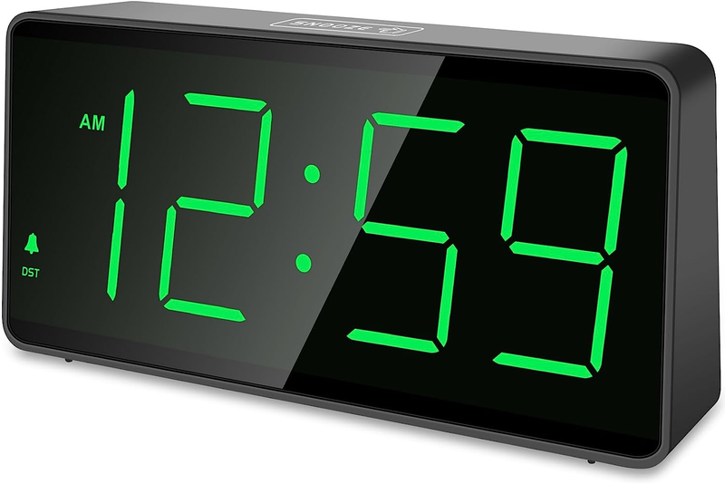 Digital Clock Alarm Clock Battery Operated - Large Big Numbers 4 Dimmers Green