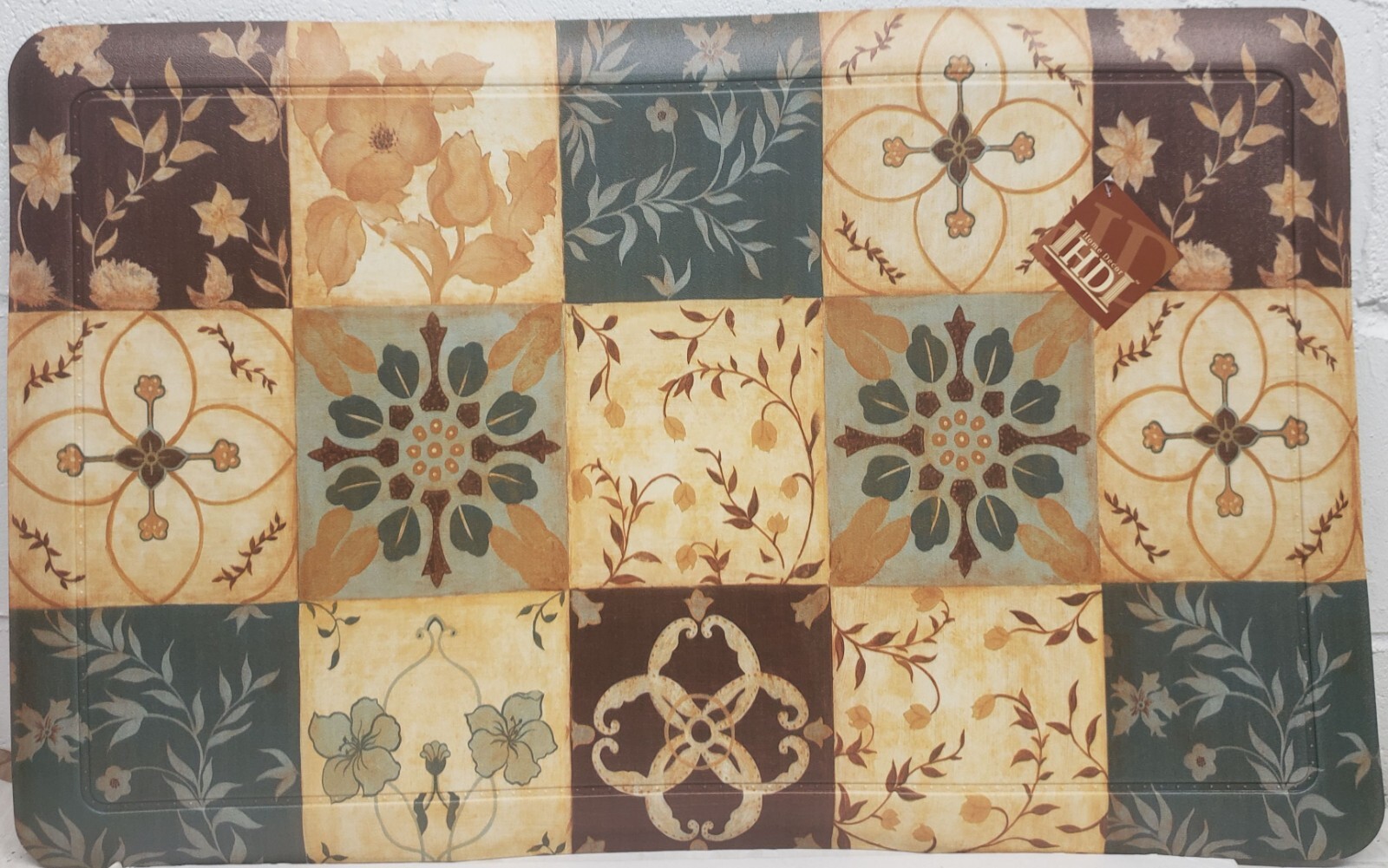 ANTI-FATIGUE NON SLIP KITCHEN FLOOR MAT (18" x 30") PVC, 15 FLORAL SQUARES, SGM