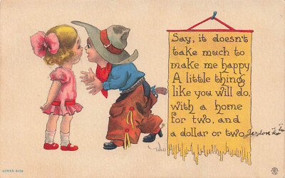 VINTAGE A/S WALL POSTCARD COWBOY DOESN'T TAKE MUCH TO MAKE ME HAPPY 080823 S