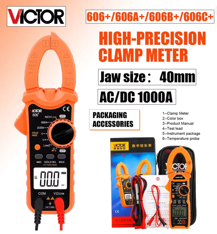 VC606+ Series Low Impedance Clamp Meter 5999 Digit Display 35mm 600A Inrush Curr